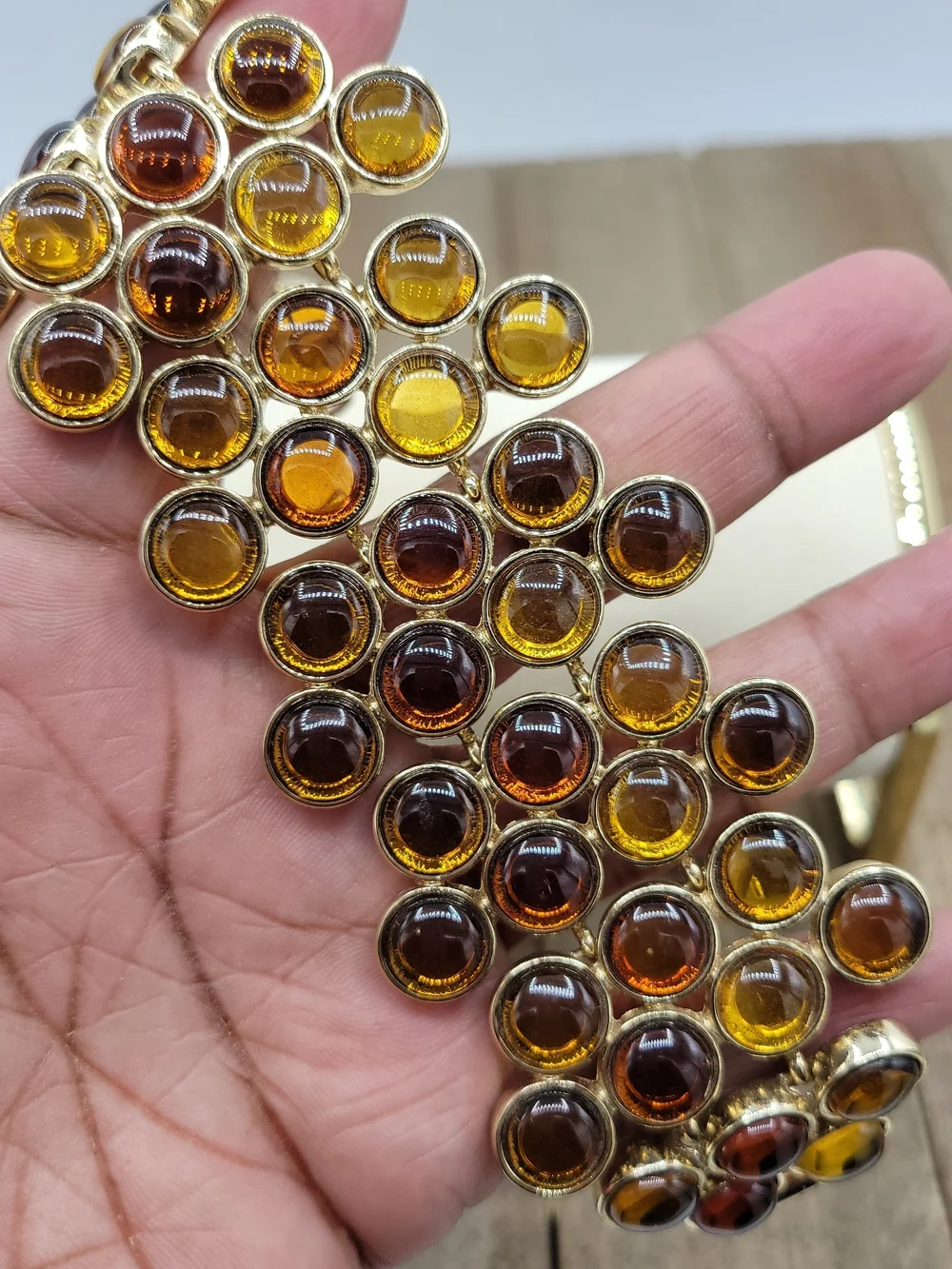Hey Honey! Vintage Gold-Tone Multi Gemstone Link Bracelet in Amber and Brown